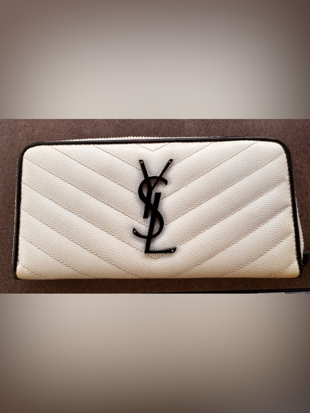 Yves Saint Laurent White Quilted Wallet with Black YSL Emblem